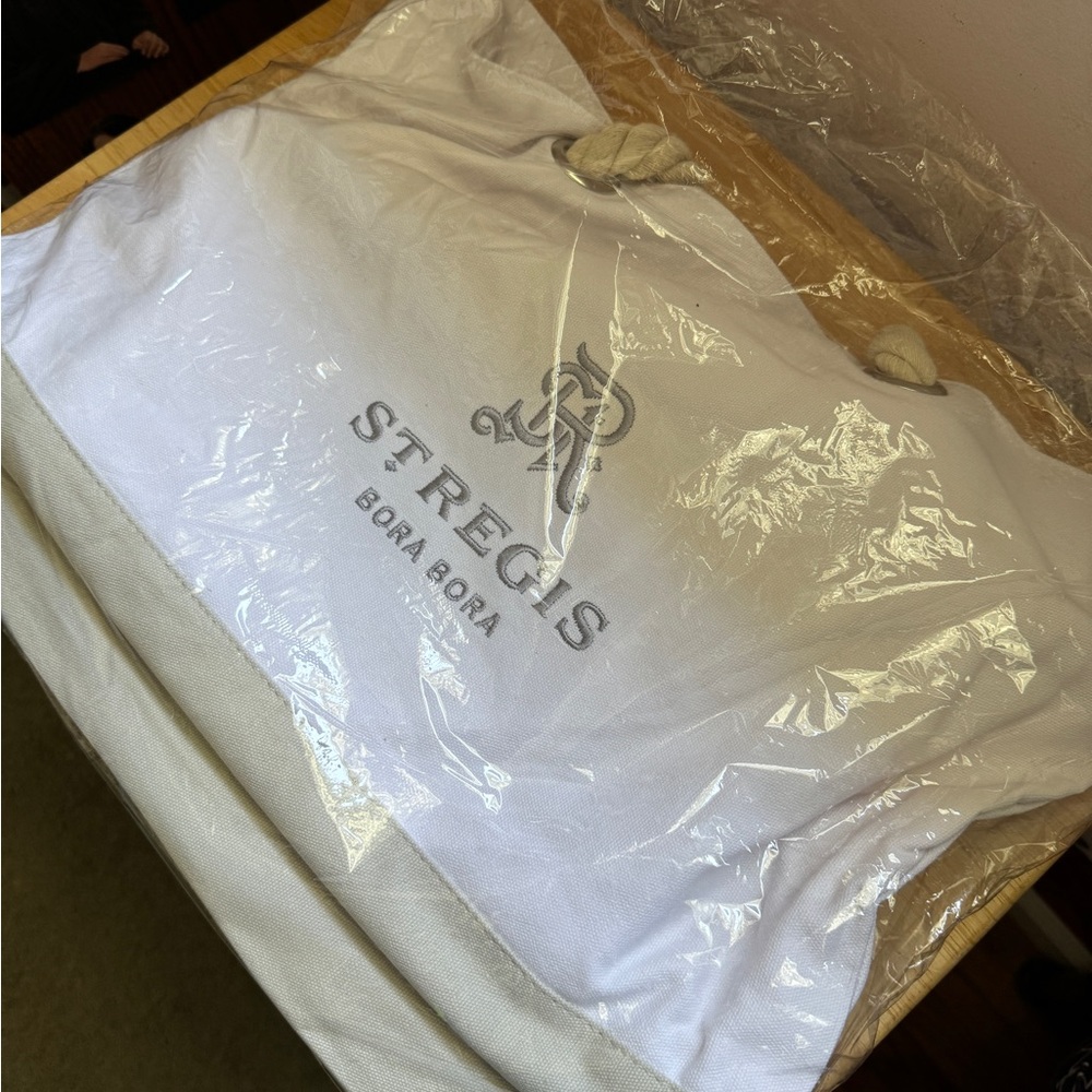 St. Regis beach bag, from St. Regis resort in Bora Bora.